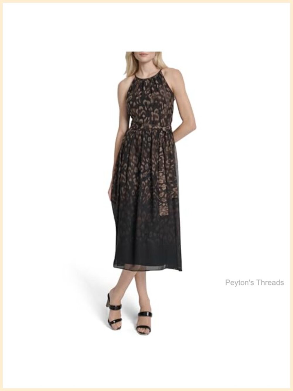 Sleeveless Halter Midi Dress Removable Belt Floral A-Line Casual